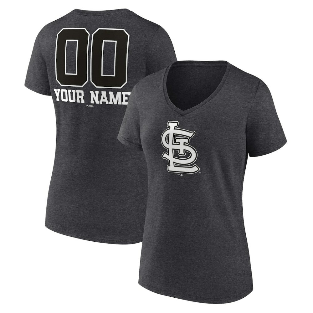 St. Louis Cardinals Women's Personalized Monochrome Name & Number V-Neck T-Shirt Charcoal
