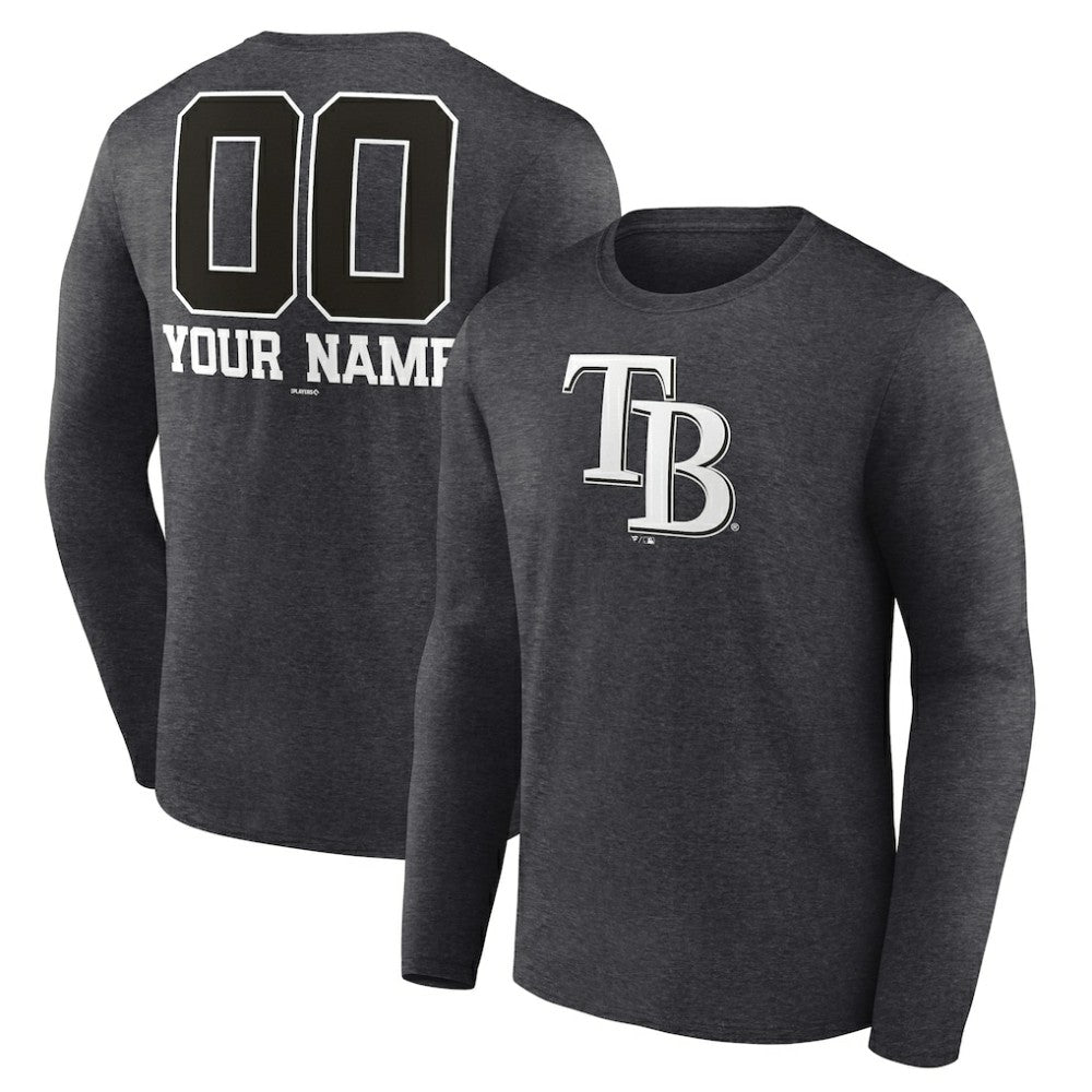 Tampa Bay Rays Personalized Monochrome Name & Number Long Sleeve T-Shirt Charcoal