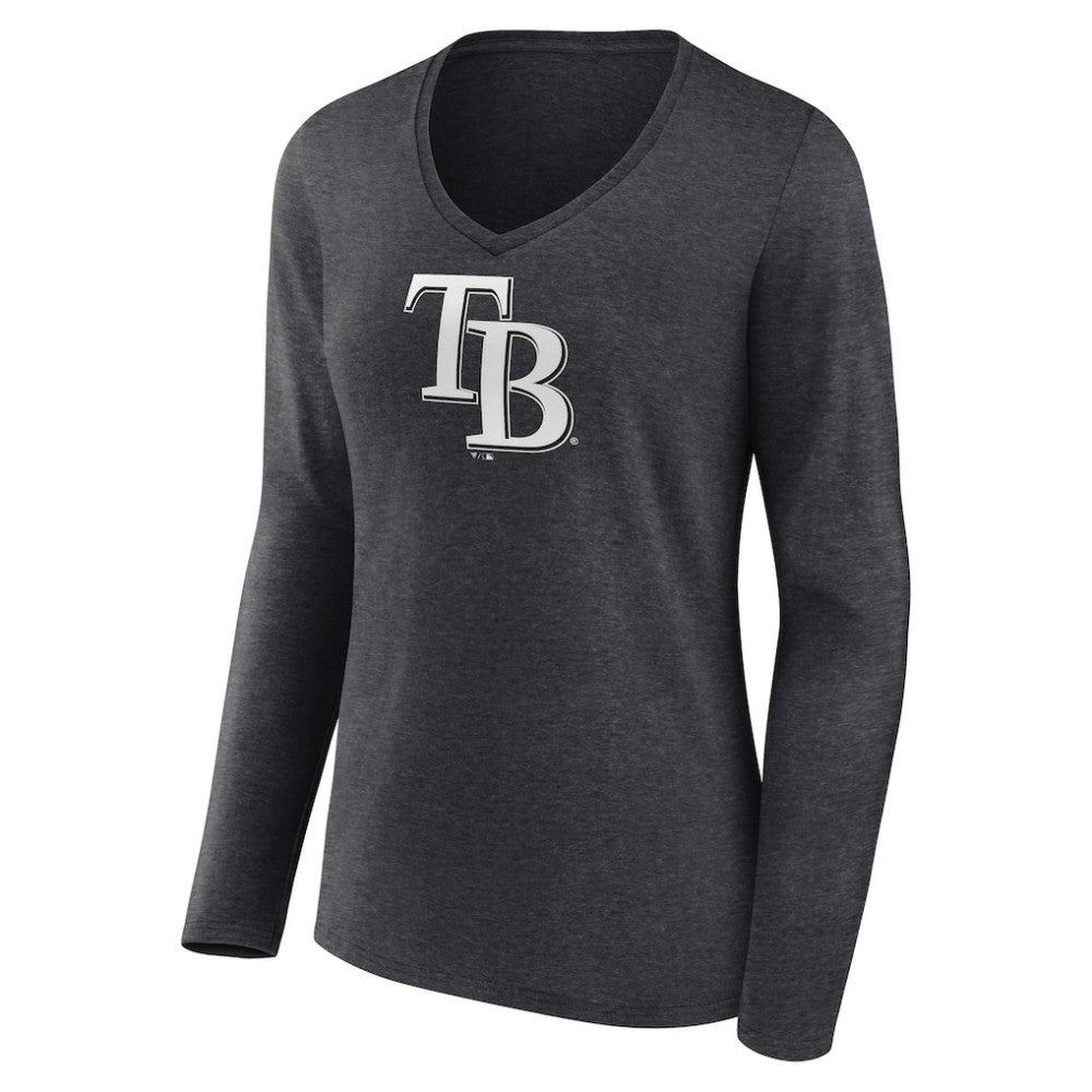 Tampa Bay Rays Women's Personalized Monochrome Name & Number Long Sleeve V-Neck T-Shirt Charcoal