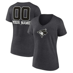 Toronto Blue Jays Women's Personalized Monochrome Name & Number V-Neck T-Shirt Charcoal