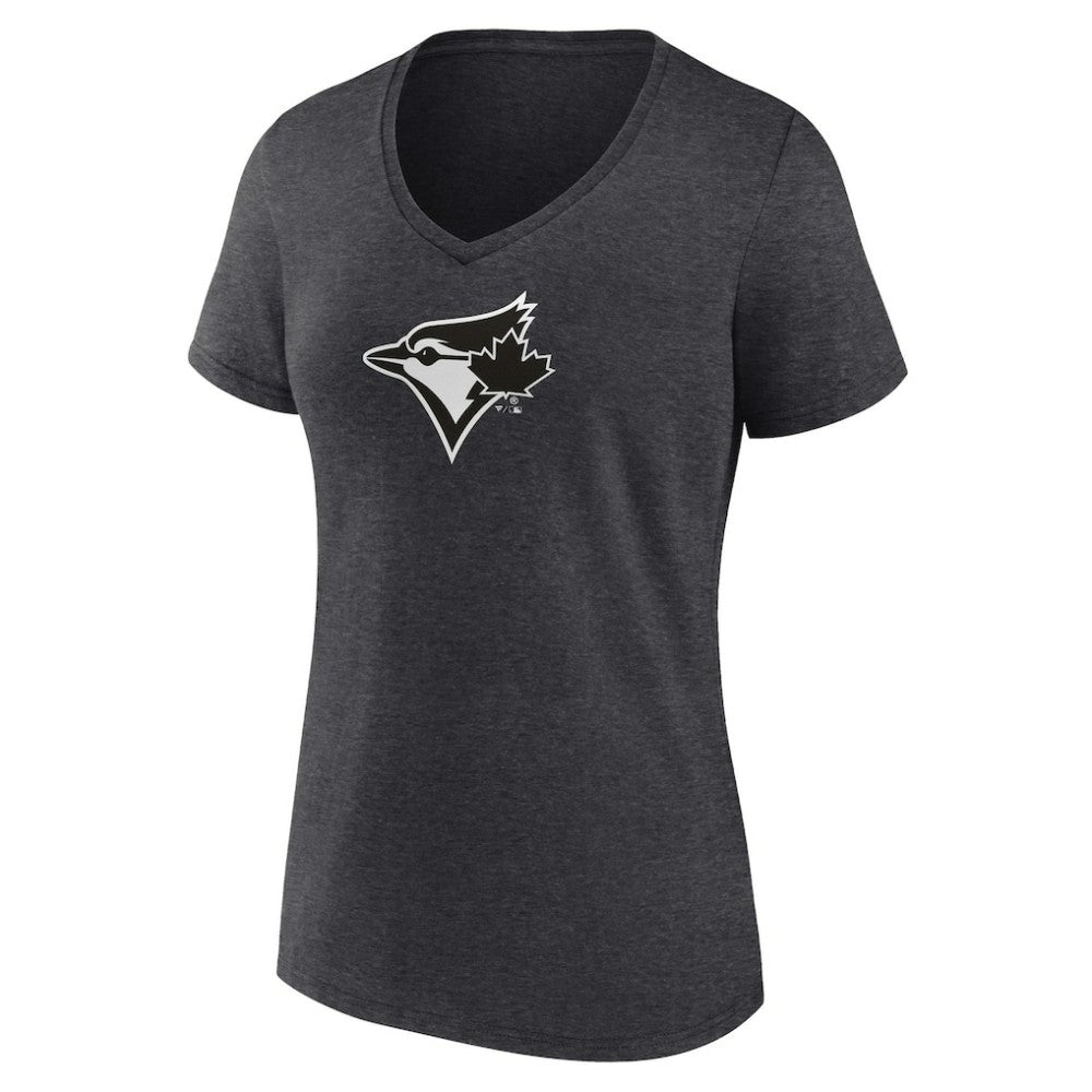 Toronto Blue Jays Women's Personalized Monochrome Name & Number V-Neck T-Shirt Charcoal