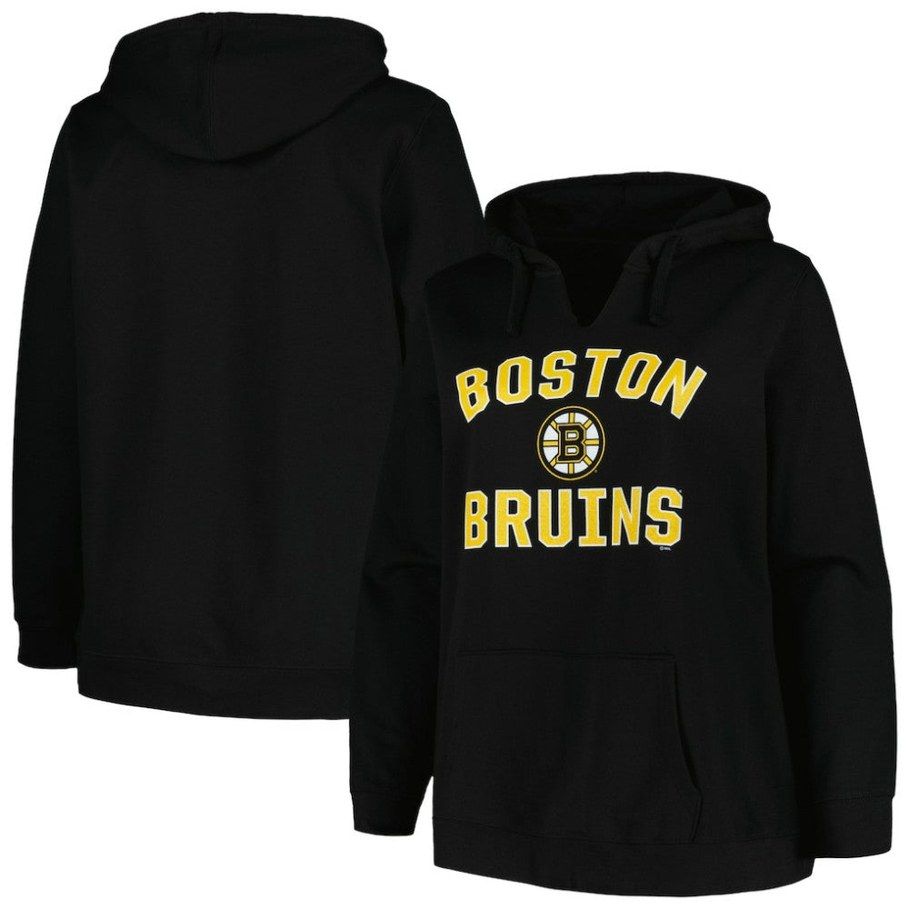 Boston Bruins Profile Women's Plus Size Arch Over Logo Pullover Hoodie Black