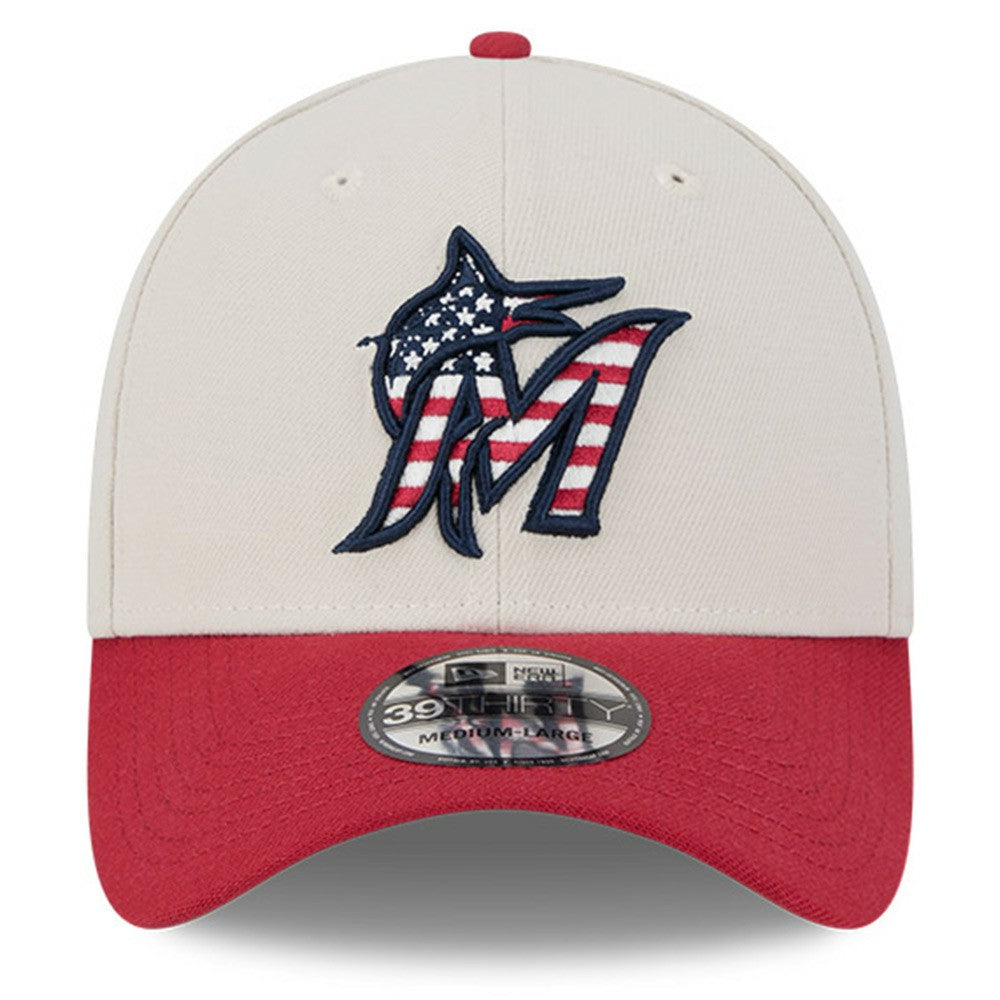 Miami Marlins 2024 Fourth of July 39THIRTY Flex Hat Khaki/Red | New Era
