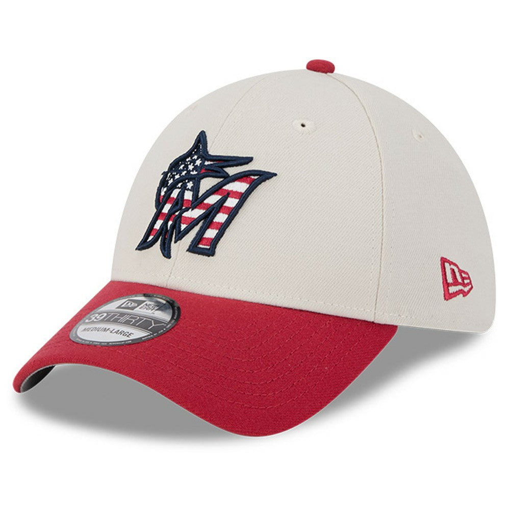 Miami Marlins 2024 Fourth of July 39THIRTY Flex Hat Khaki/Red | New Era