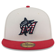 Miami Marlins 2024 Fourth of July 59FIFTY Fitted Hat Khaki/Red | New Era