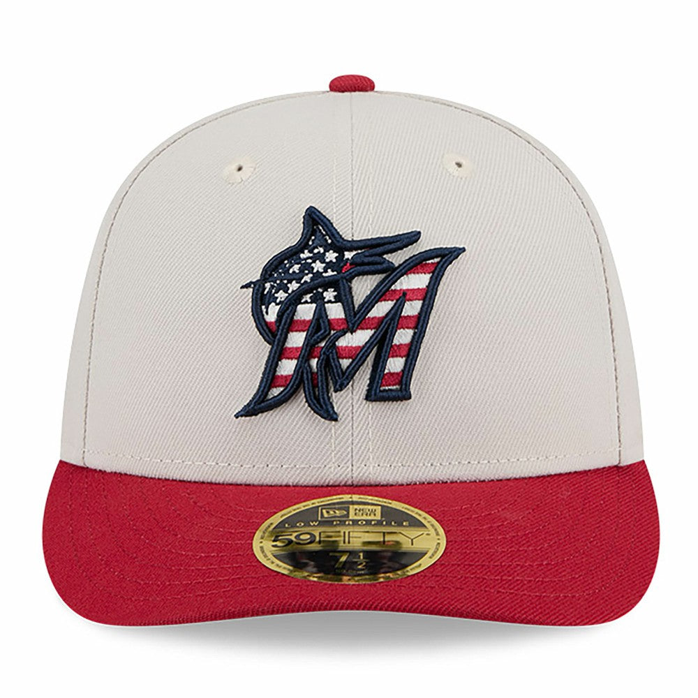 Miami Marlins 2024 Fourth of July Low Profile 59FIFTY Fitted Hat Khaki/Red | New Era