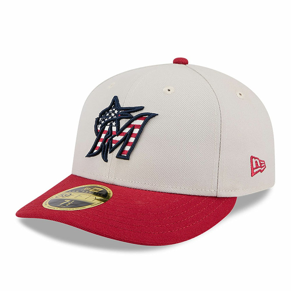 Miami Marlins 2024 Fourth of July Low Profile 59FIFTY Fitted Hat Khaki/Red | New Era