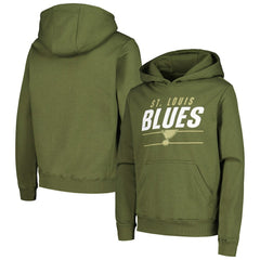 St. Louis Blues Levelwear Youth Podium Fleece Pullover Hoodie Olive