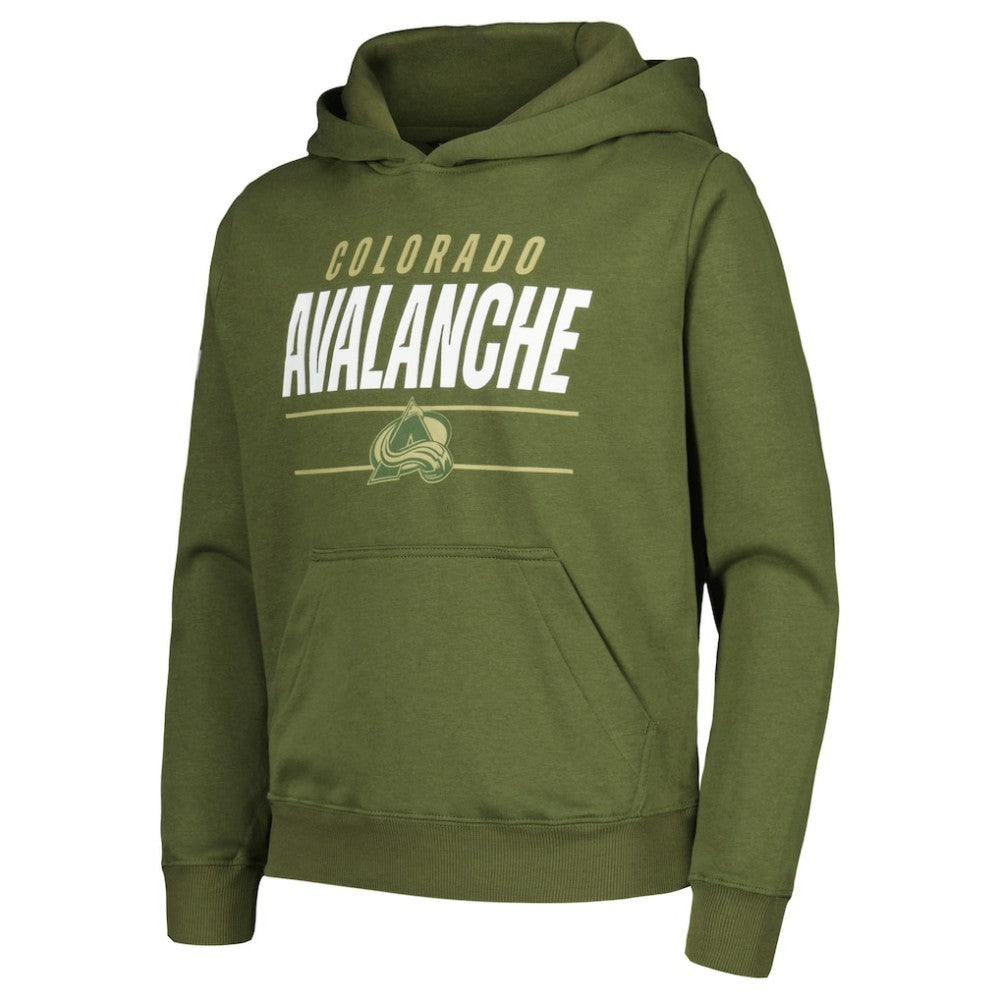 Colorado Avalanche Levelwear Youth Podium Fleece Pullover Hoodie Olive