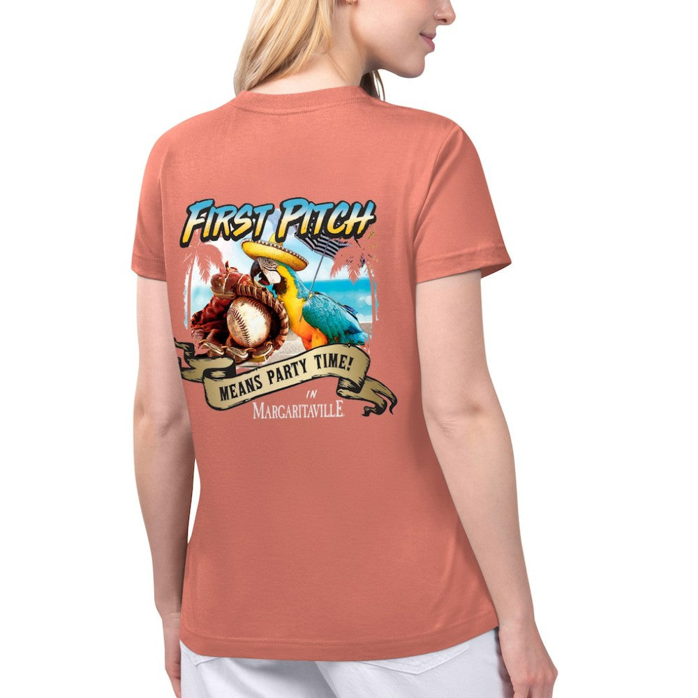 Los Angeles Angels Margaritaville Women's Game Time V-Neck T-Shirt Coral