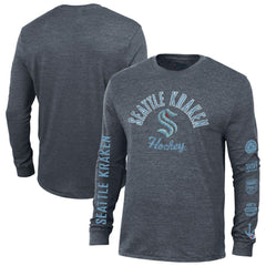 Seattle Kraken Champion Multi-Logo Tri-Blend Long Sleeve T-Shirt Heather Navy