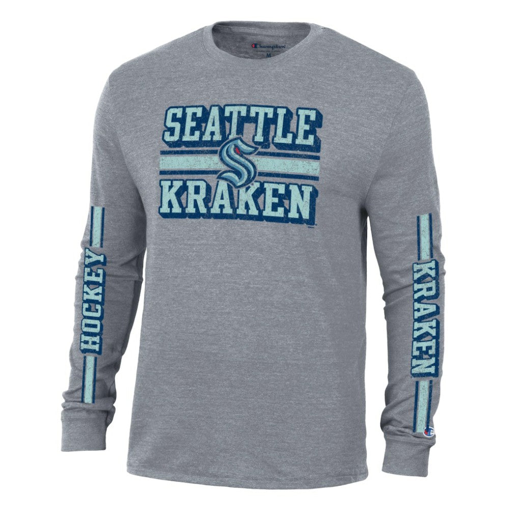 Seattle Kraken Champion Tri-Blend Dual-Stripe Long Sleeve T-Shirt Heather Gray