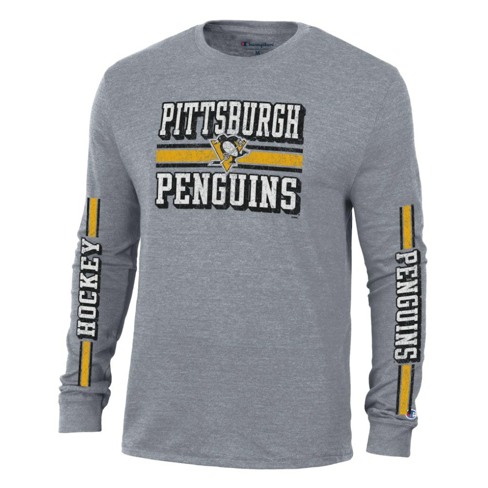 Pittsburgh Penguins Champion Tri-Blend Dual-Stripe Long Sleeve T-Shirt Heather Gray