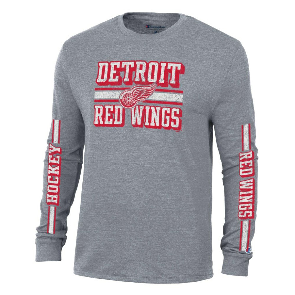 Detroit Red Wings Champion Tri-Blend Dual-Stripe Long Sleeve T-Shirt Heather Gray
