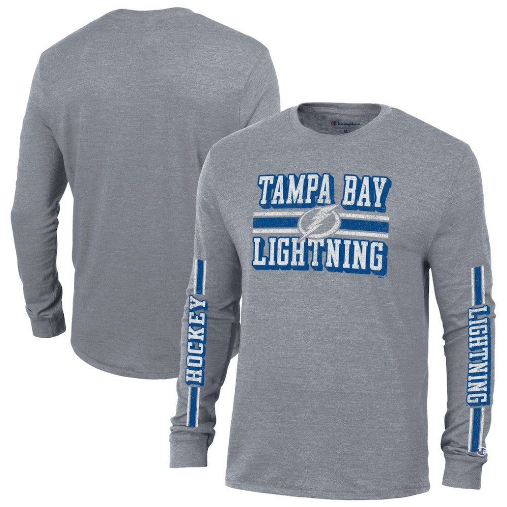 Tampa Bay Lightning Champion Tri-Blend Dual-Stripe Long Sleeve T-Shirt Heather Gray