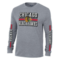 Chicago Blackhawks Champion Tri-Blend Dual-Stripe Long Sleeve T-Shirt Heather Gray