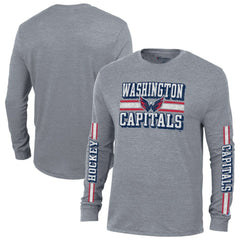 Washington Capitals Champion Tri-Blend Dual-Stripe Long Sleeve T-Shirt Heather Gray