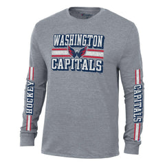 Washington Capitals Champion Tri-Blend Dual-Stripe Long Sleeve T-Shirt Heather Gray