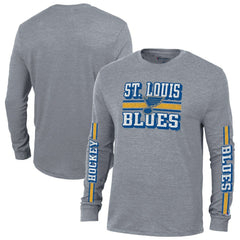 St. Louis Blues Champion Tri-Blend Dual-Stripe Long Sleeve T-Shirt Heather Gray