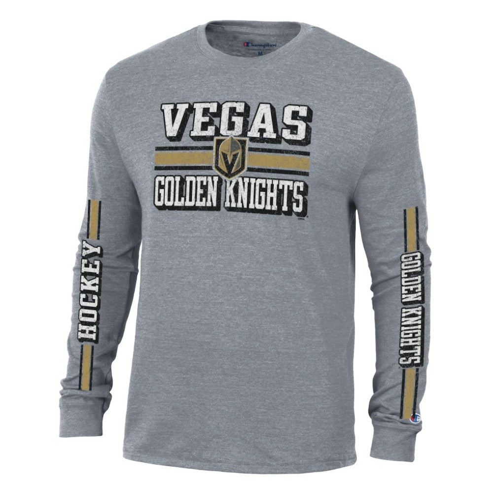 Vegas Golden Knights Champion Tri-Blend Dual-Stripe Long Sleeve T-Shirt Heather Gray