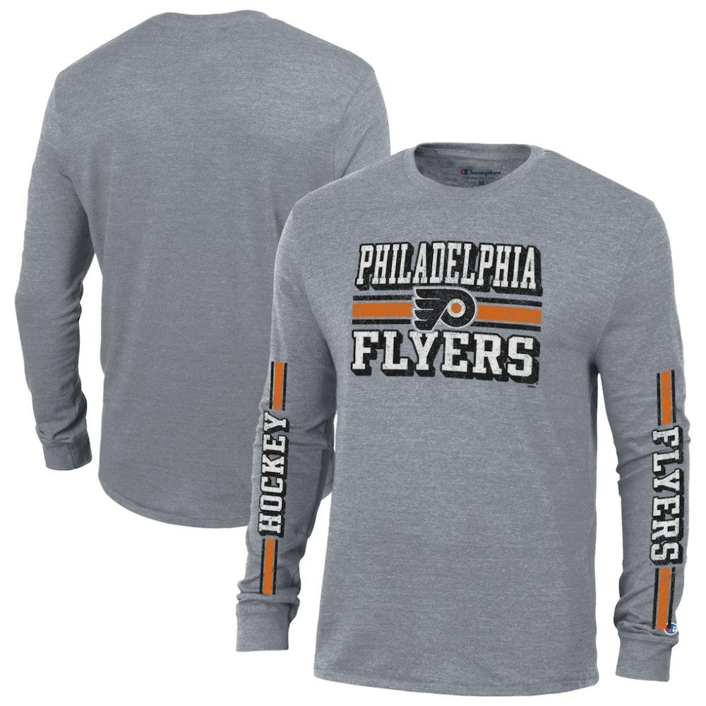 Philadelphia Flyers Champion Tri-Blend Dual-Stripe Long Sleeve T-Shirt Heather Gray
