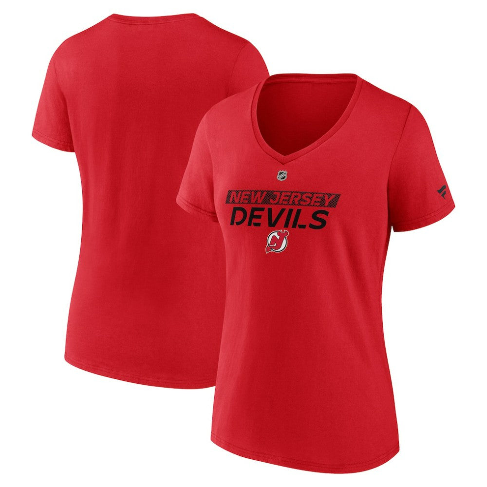 New Jersey Devils Fanatics Women's Authentic Pro Core Primary V-Neck T-Shirt Red