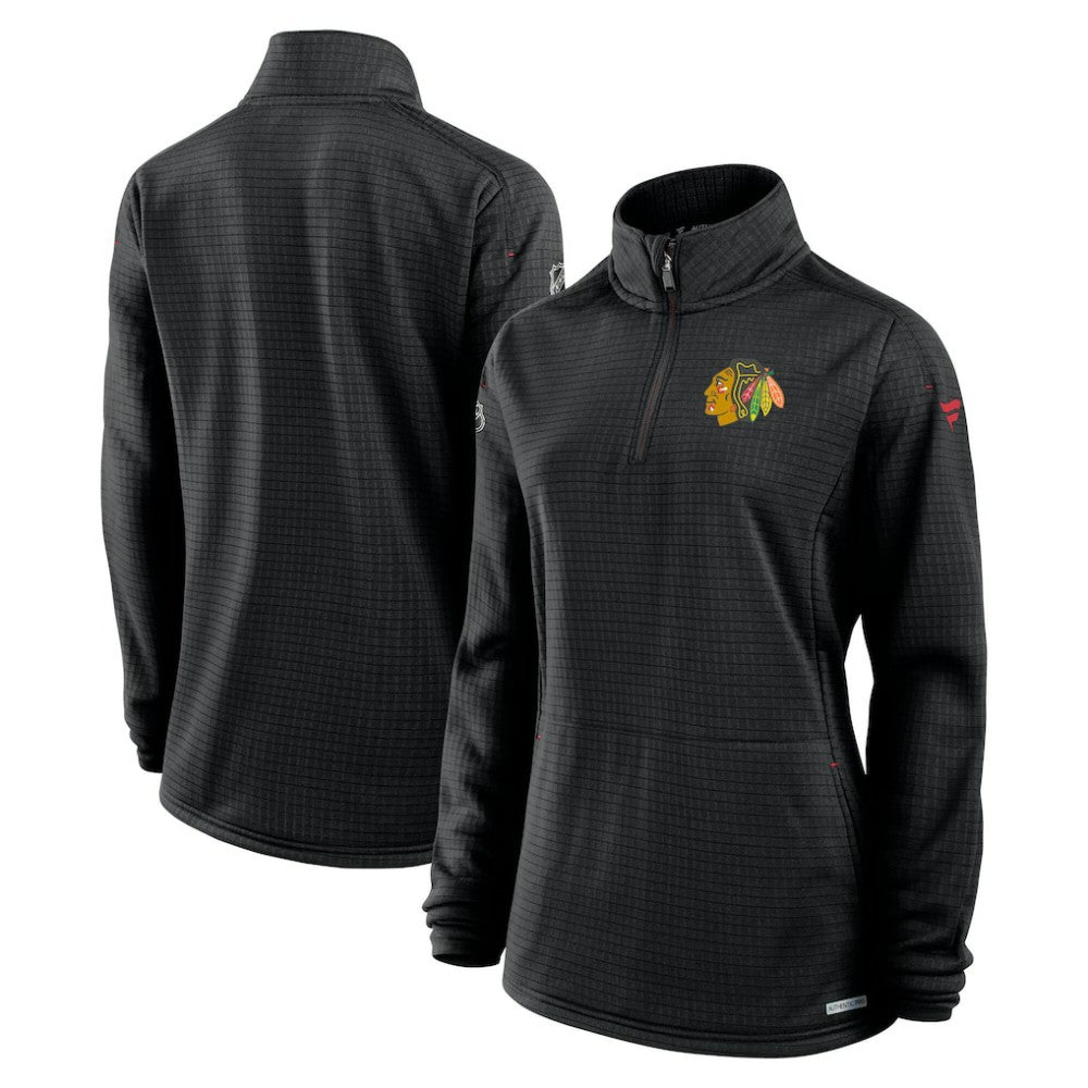 Chicago Blackhawks Fanatics Women's Authentic Pro Rink Lightweight Quarter-Zip Pullover Sweatshirt Black