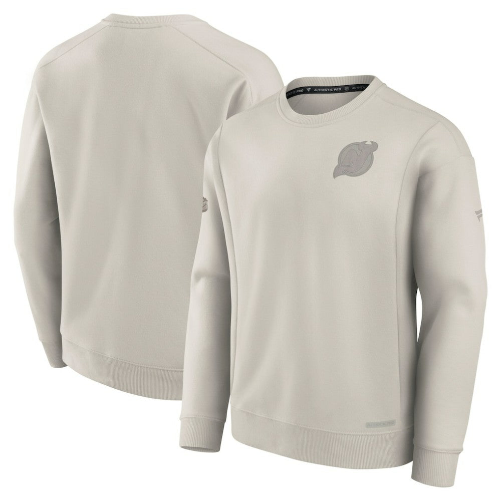 New Jersey Devils Fanatics Authentic Pro Road Fleece Pullover Sweatshirt Cream