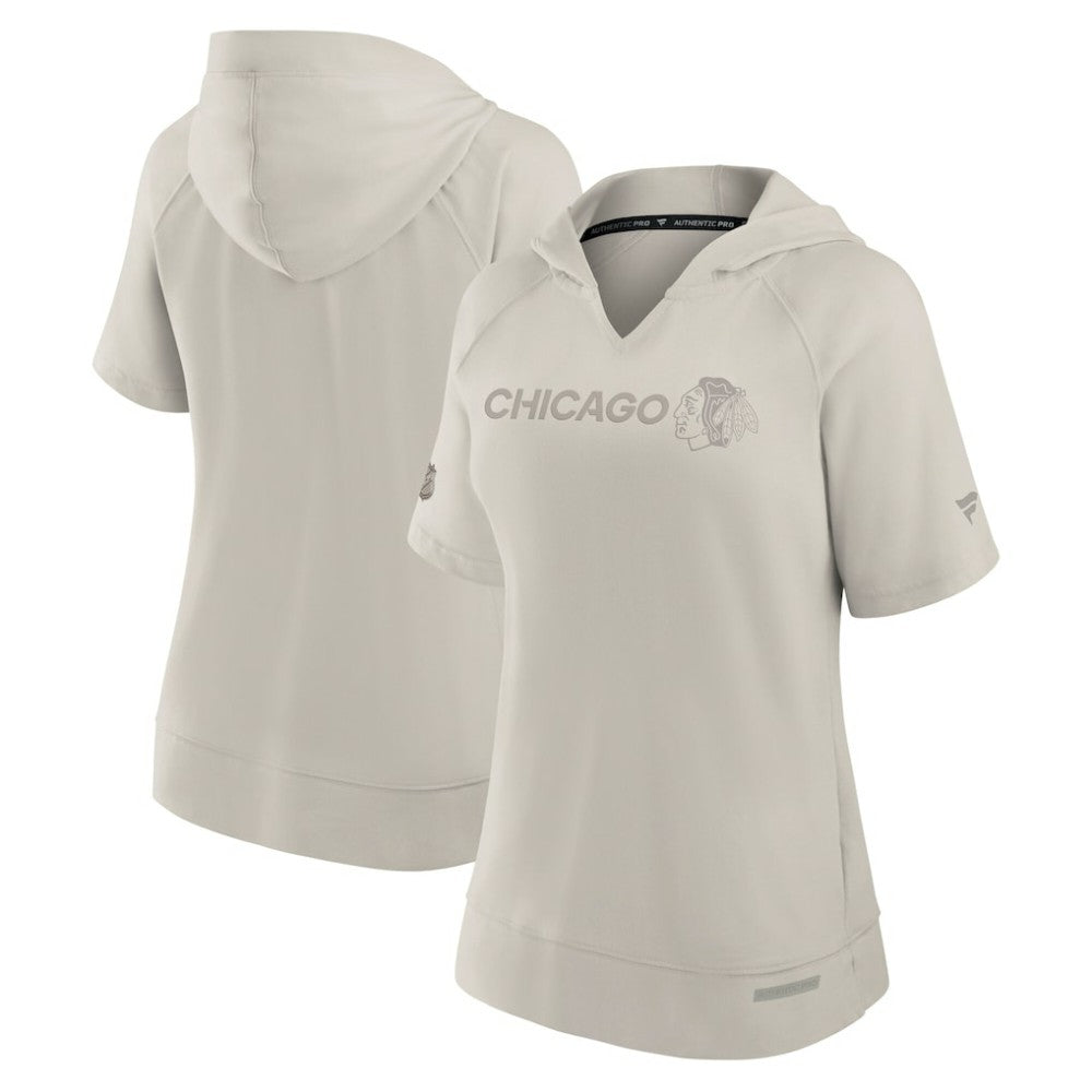 Chicago Blackhawks Fanatics Women's Authentic Pro Road Short Sleeve V-Neck Pullover Hoodie Cream