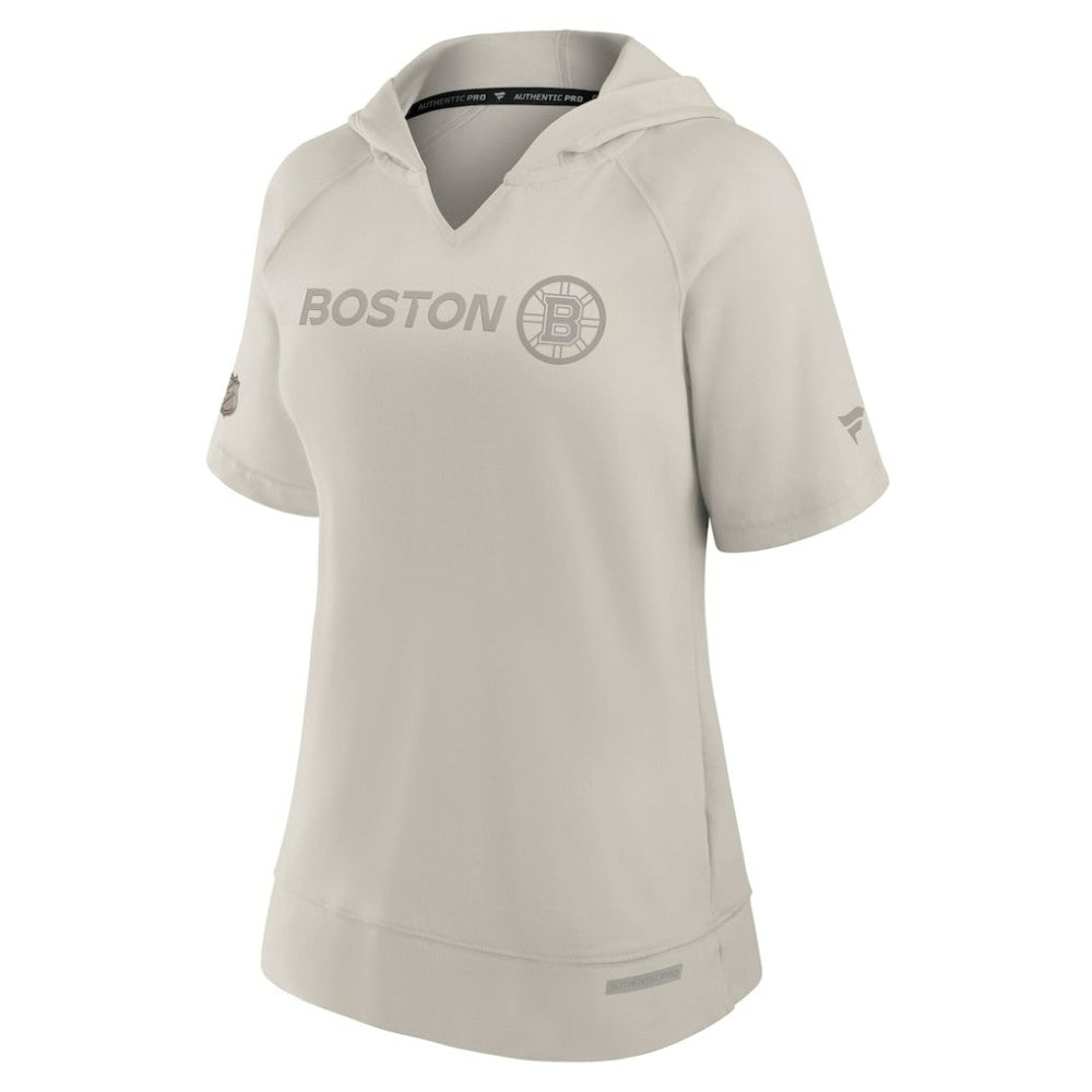 Boston Bruins Fanatics Women's Authentic Pro Road Fashion V-Neck Hoodie T-Shirt Cream