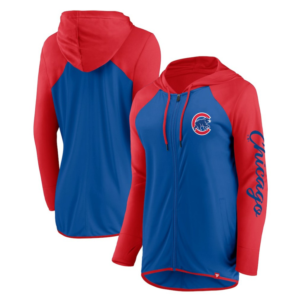 Chicago Cubs Women's Script Sleeve Full-Zip Hoodie Royal/Red