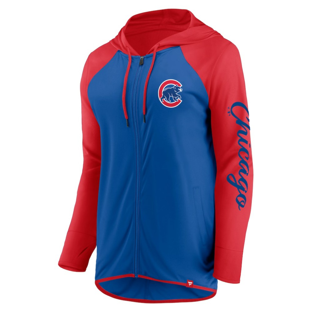 Chicago Cubs Women's Script Sleeve Full-Zip Hoodie Royal/Red