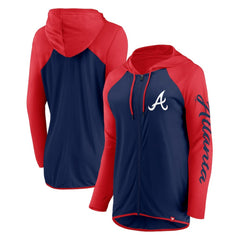 Atlanta Braves Women's Script Sleeve Full-Zip Hoodie Navy/Red