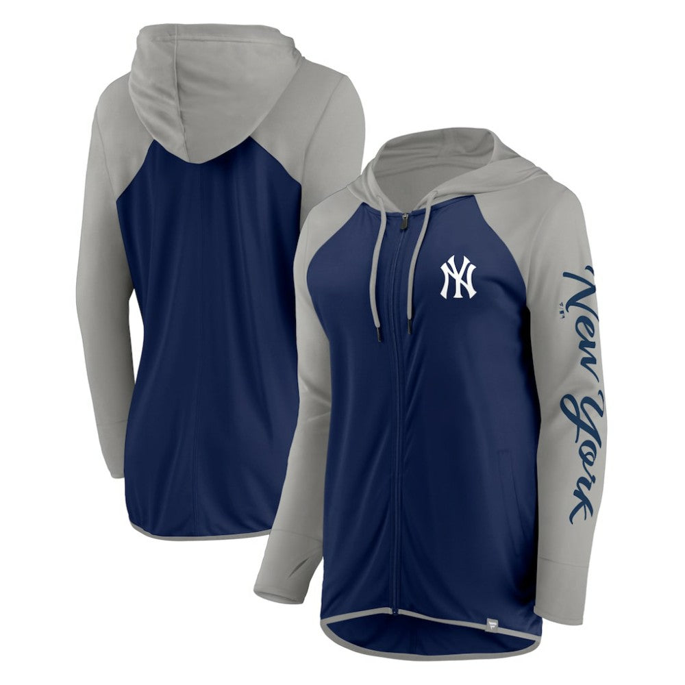 New York Yankees Women's Script Sleeve Full-Zip Hoodie Navy/Gray