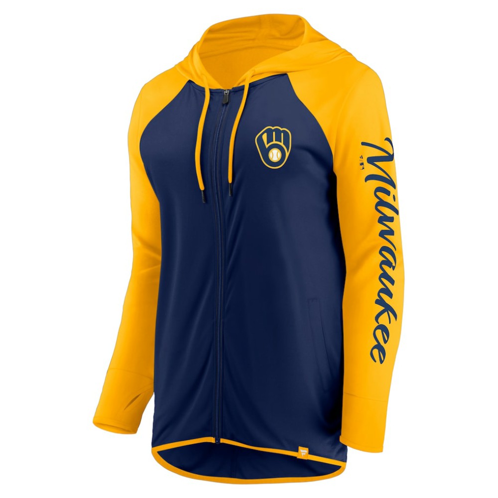 Milwaukee Brewers Women's Script Sleeve Full-Zip Hoodie Navy/Gold