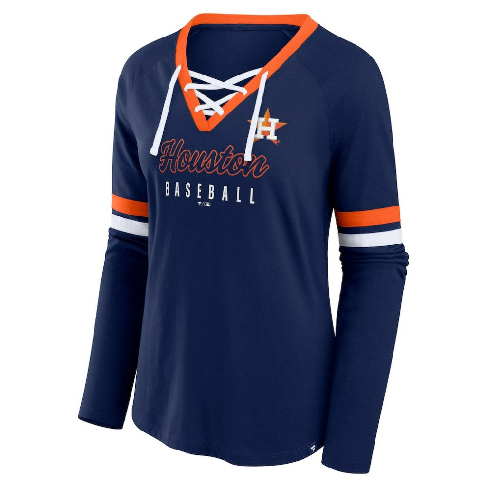Houston Astros Women's Won & Done Raglan Lace-Up Long Sleeve T-Shirt Navy
