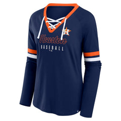 Houston Astros Women's Won & Done Raglan Lace-Up Long Sleeve T-Shirt Navy