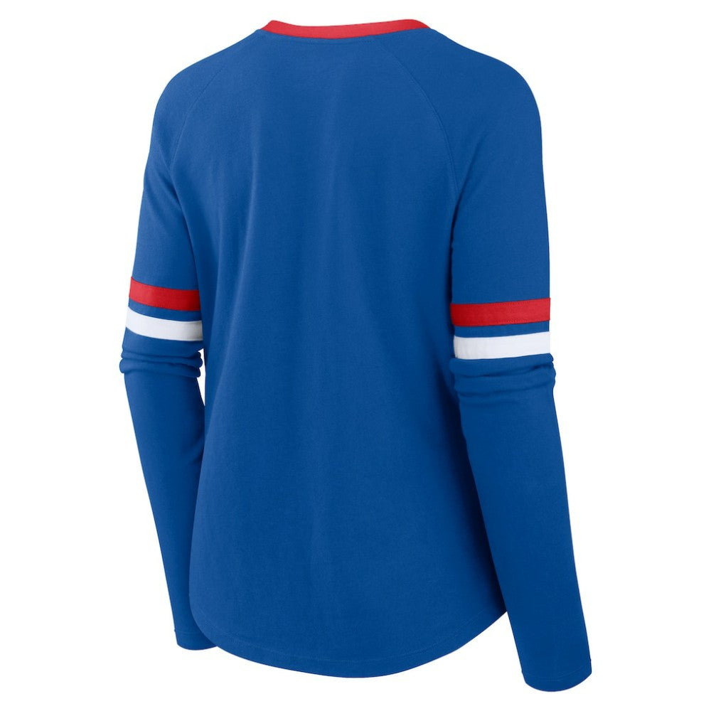 Chicago Cubs Women's Won & Done Raglan Lace-Up Long Sleeve T-Shirt Royal