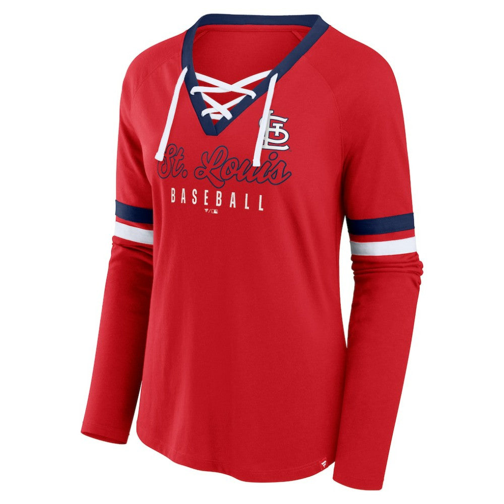 St. Louis Cardinals Women's Won & Done Raglan Lace-Up Long Sleeve T-Shirt Red