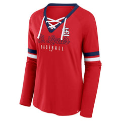 St. Louis Cardinals Women's Won & Done Raglan Lace-Up Long Sleeve T-Shirt Red