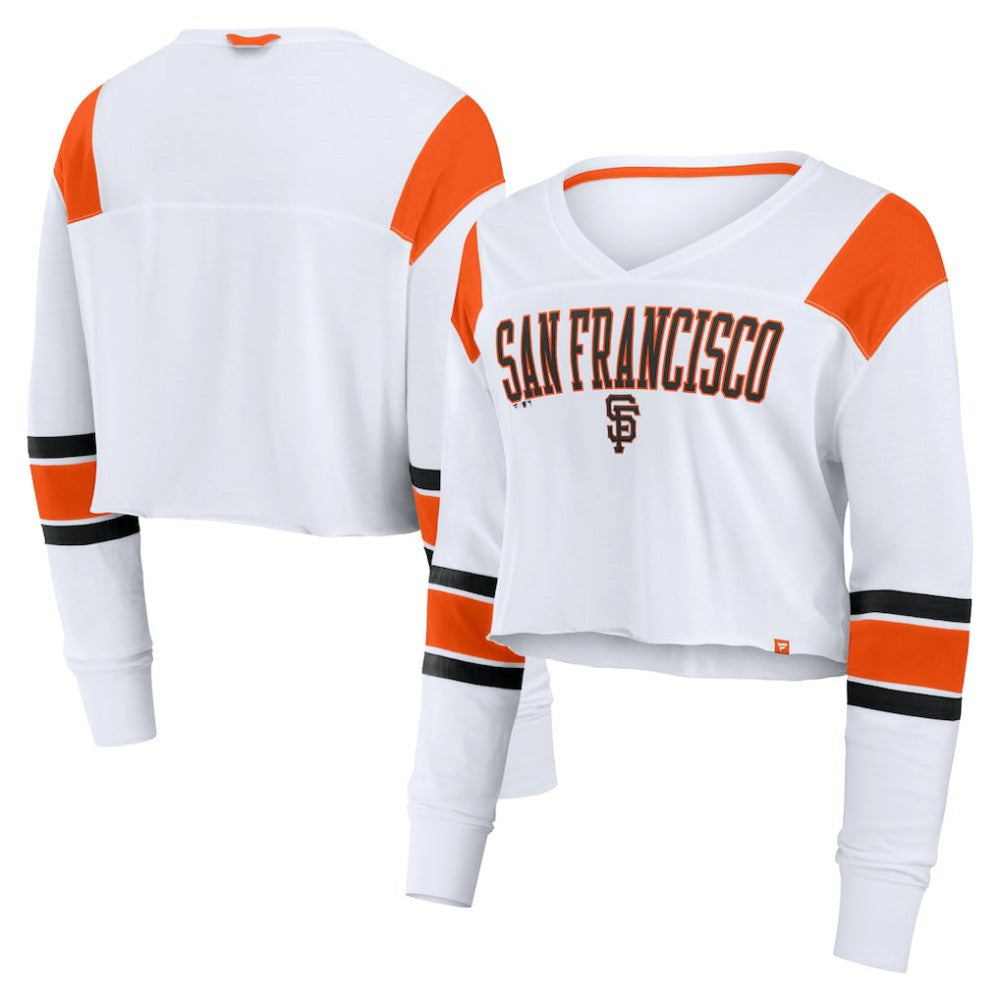 San Francisco Giants Women's Stretch Cropped Fashion Long Sleeve T-Shirt White