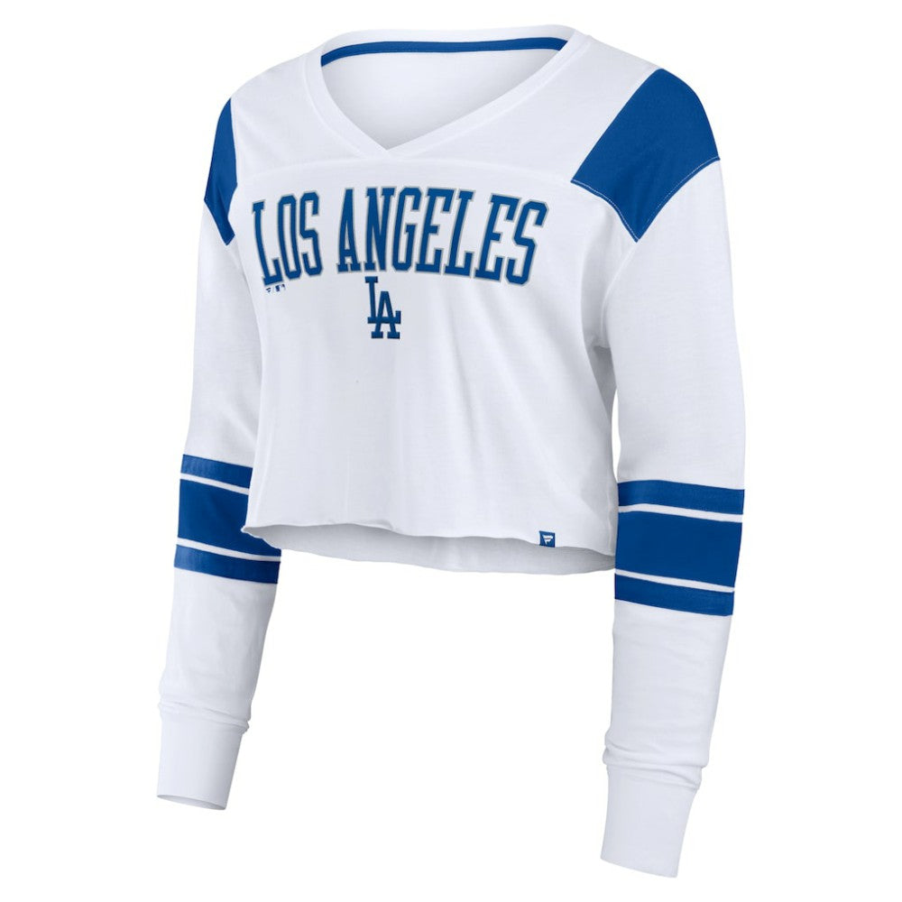 Los Angeles Dodgers Women's Stretch Cropped Fashion Long Sleeve T-Shirt White
