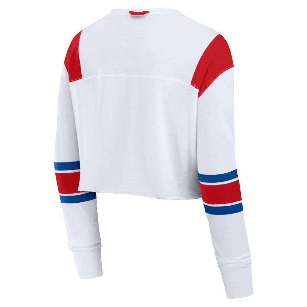 Philadelphia Phillies Women's Stretch Cropped Fashion Long Sleeve T-Shirt White