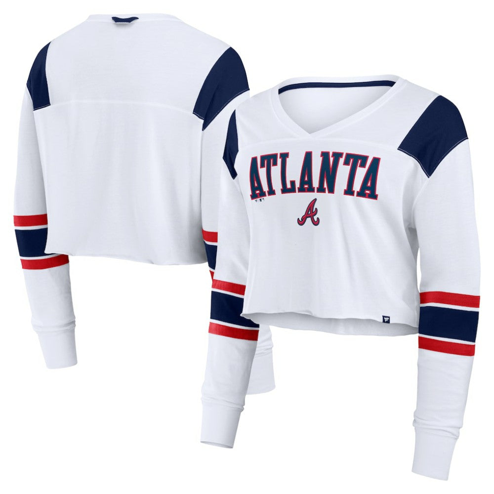 Atlanta Braves Women's Stretch Cropped Fashion Long Sleeve T-Shirt White