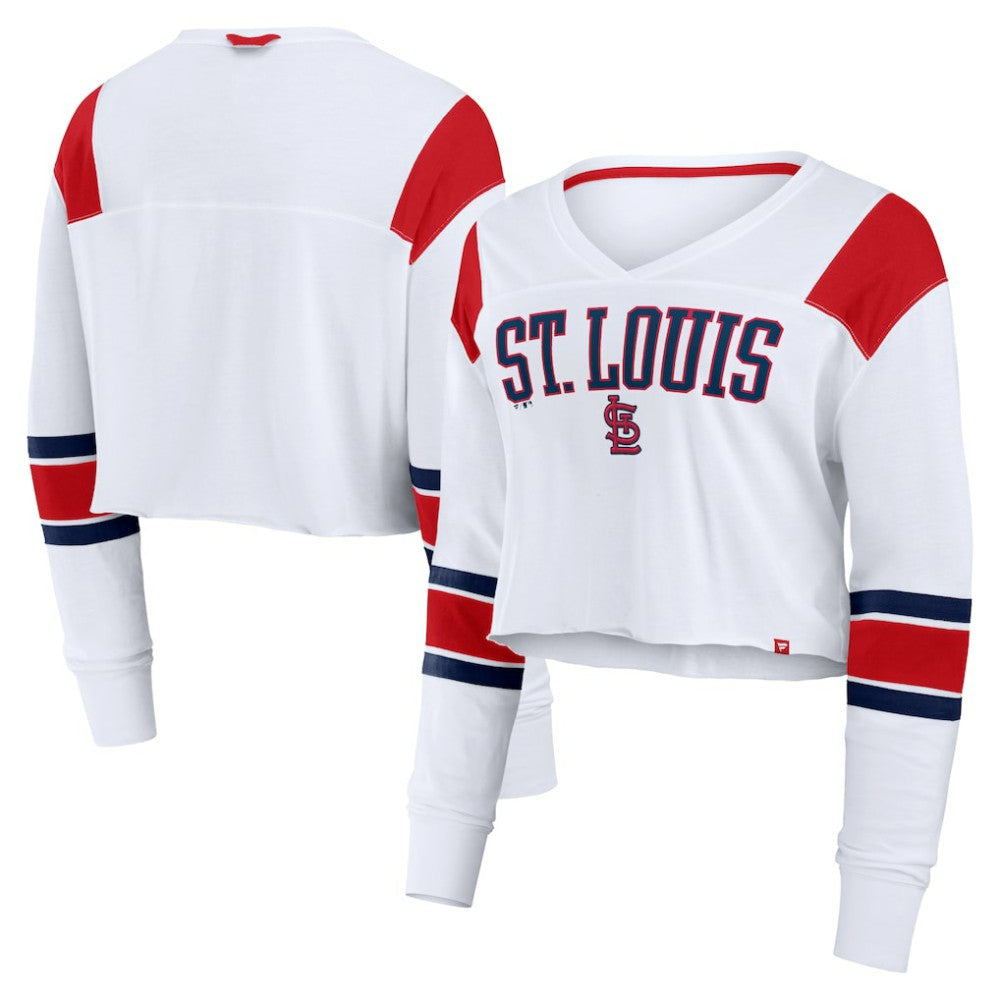 St. Louis Cardinals Women's Stretch Cropped Fashion Long Sleeve T-Shirt White