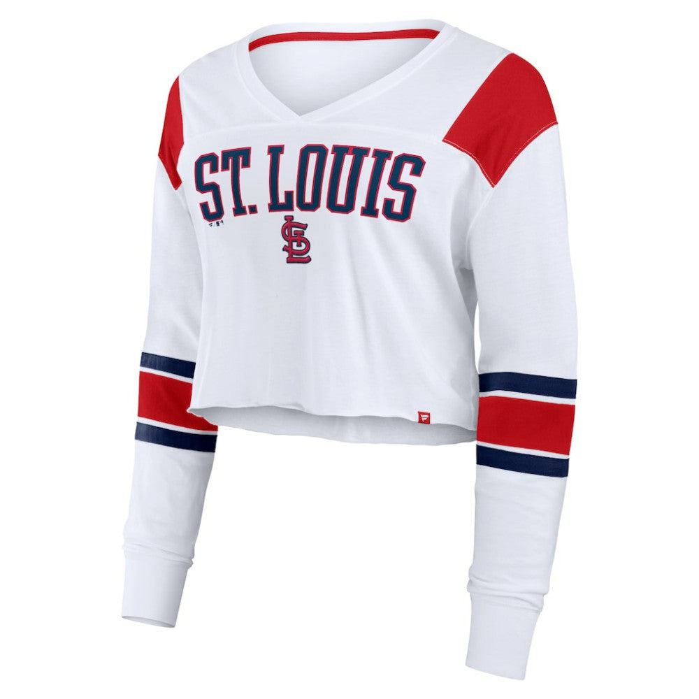 St. Louis Cardinals Women's Stretch Cropped Fashion Long Sleeve T-Shirt White