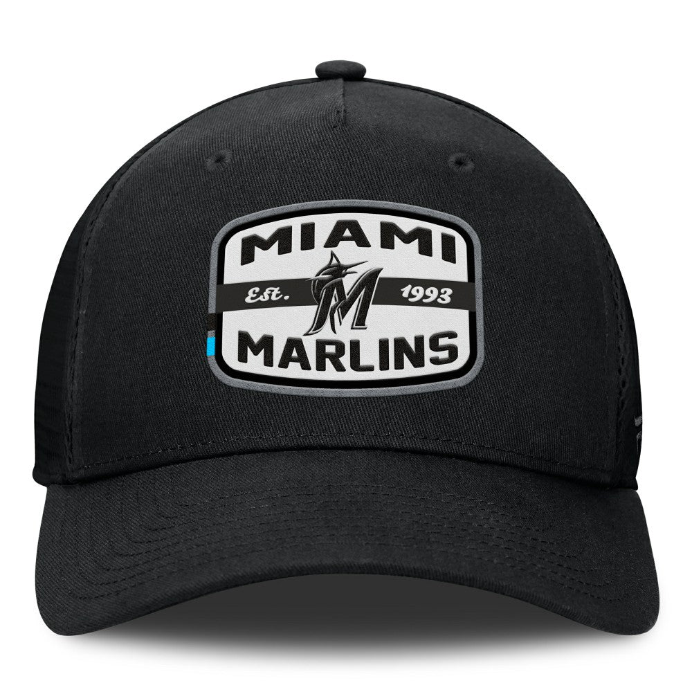 Miami Marlins Team Patch A-Frame Trucker Snapback Hat Black