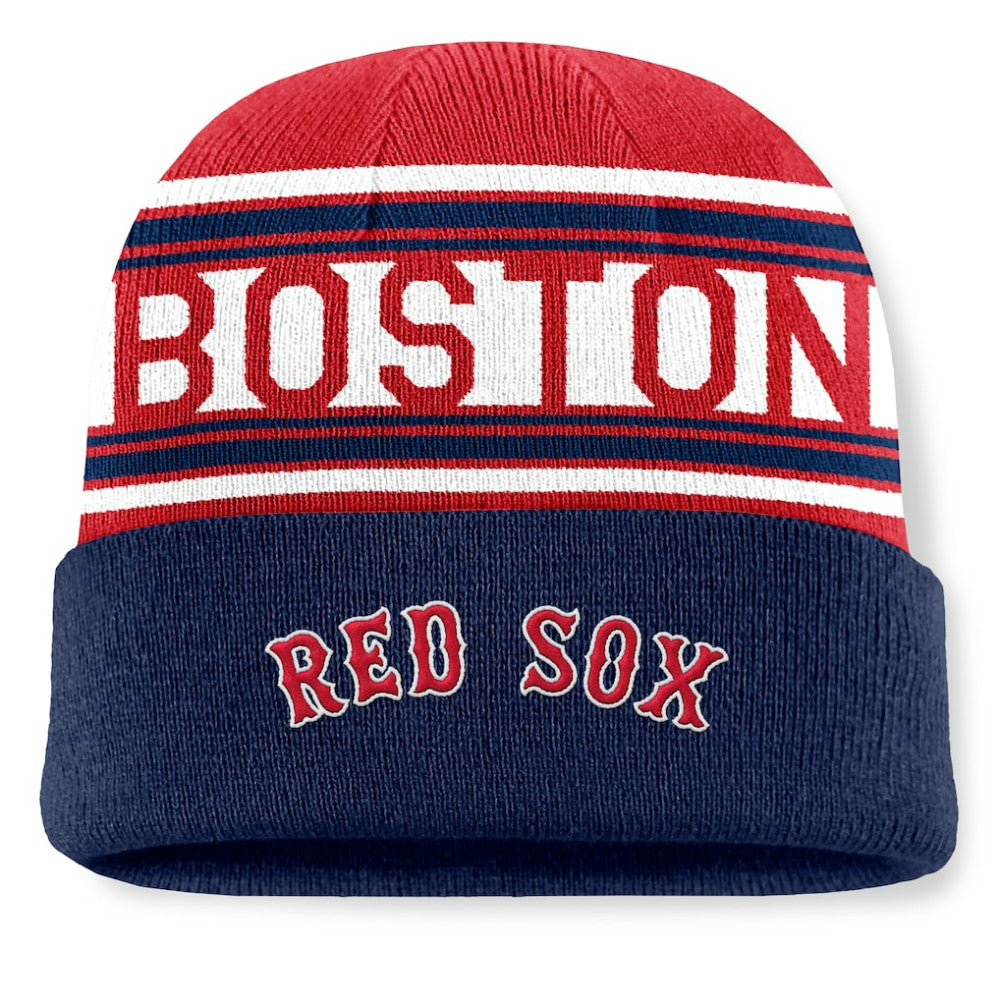 Boston Red Sox Fundamental Team Stripe Cuffed Knit Hat Navy