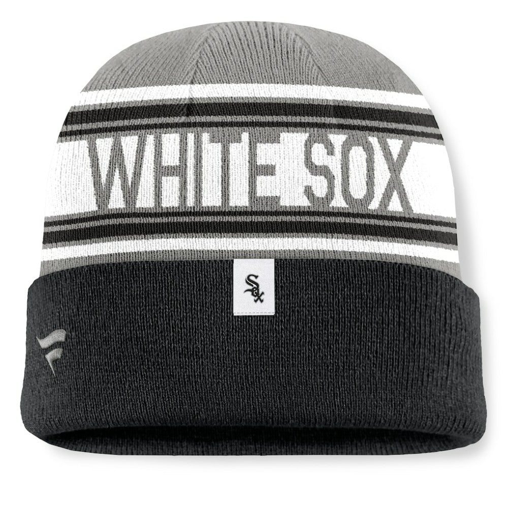 Chicago White Sox Fundamental Team Stripe Cuffed Knit Hat Black