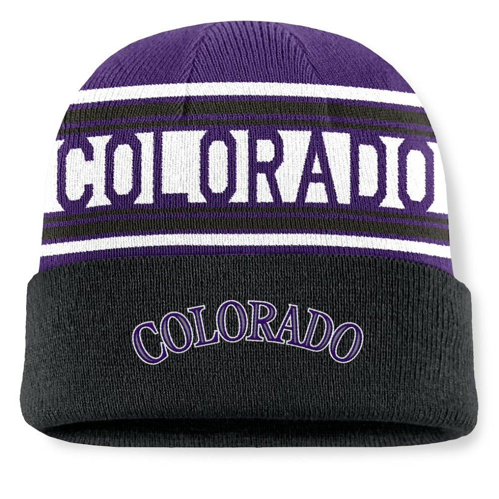 Colorado Rockies Fundamental Team Stripe Cuffed Knit Hat Black